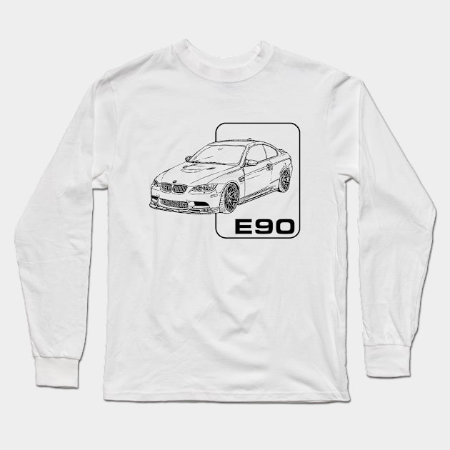 BMW E90 M3 Line Art Long Sleeve T-Shirt by zK Isekai